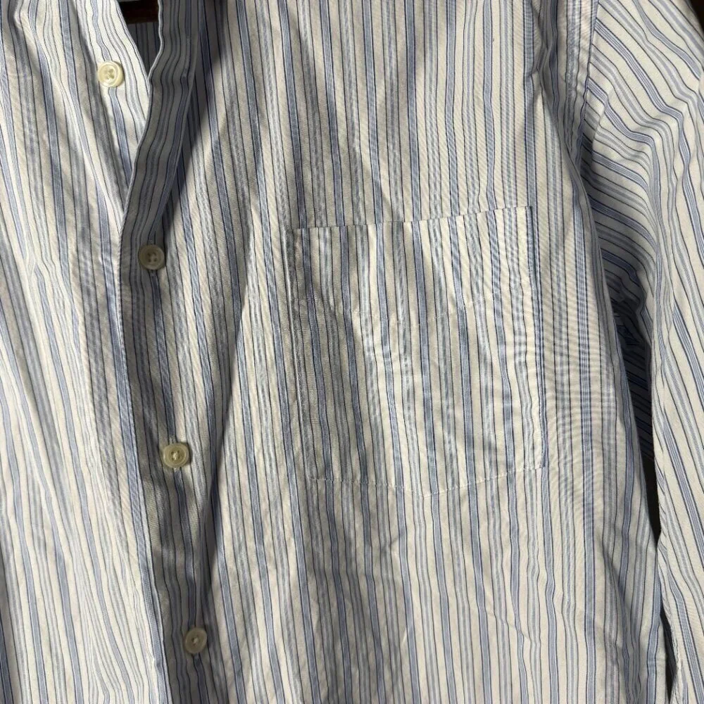 J. Crew Button Down Blue Stripe Shirt 80's 2-Ply 100% Cotton Sz L (16-16 1/2)